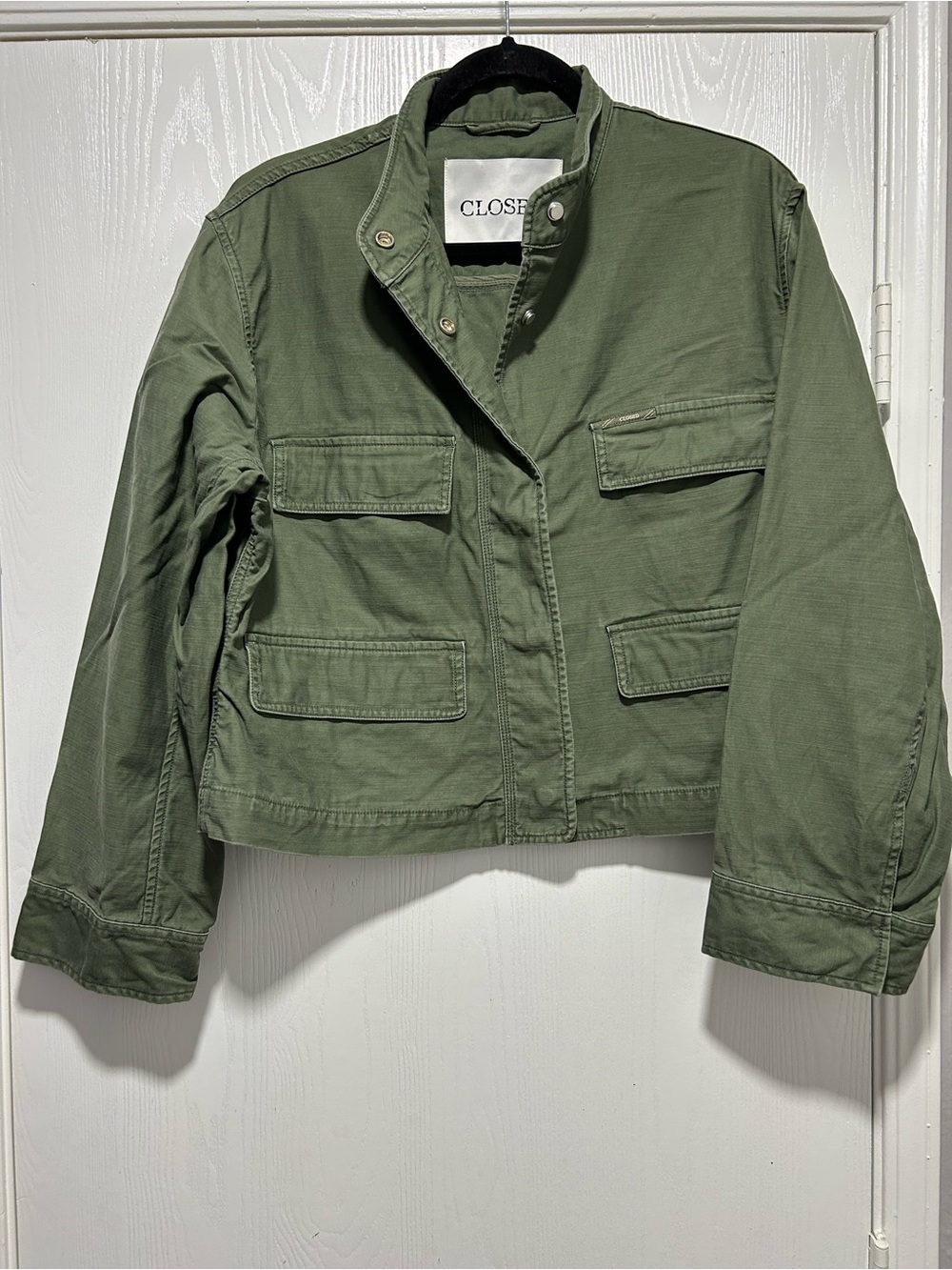 CLOSED Women Olive Green Utility Field Cotton Snap Jacket Size M